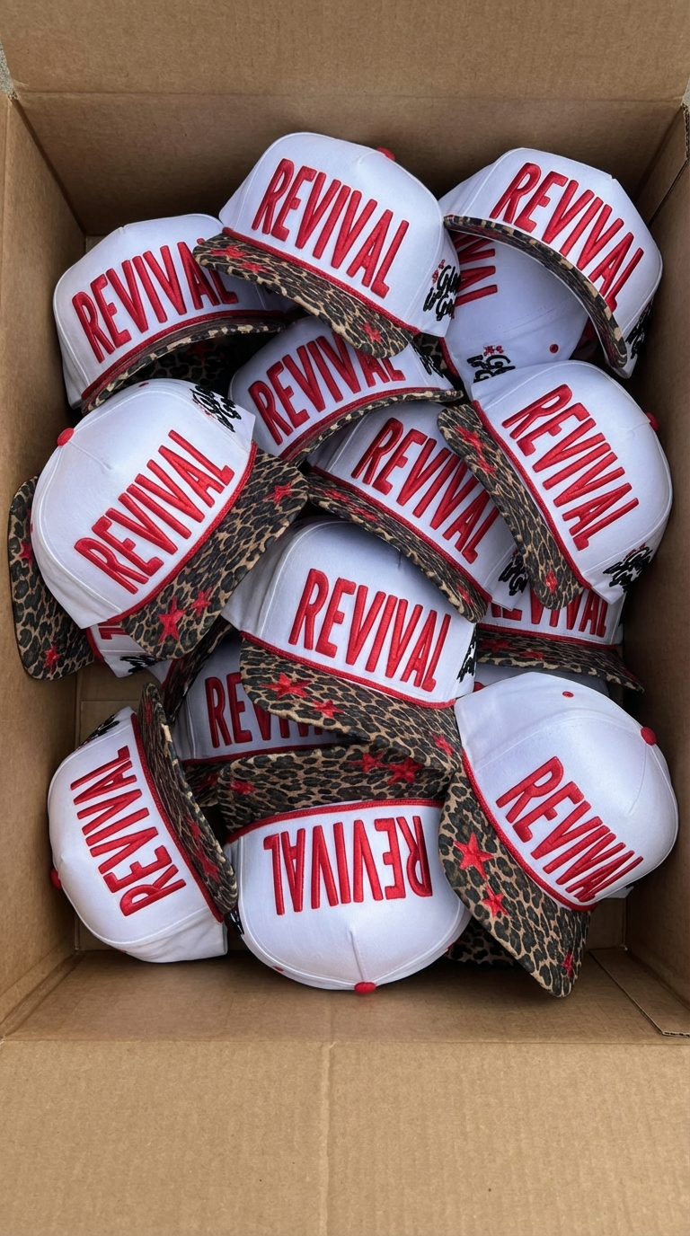 Post showing a case of leopard-brim trucker hats
